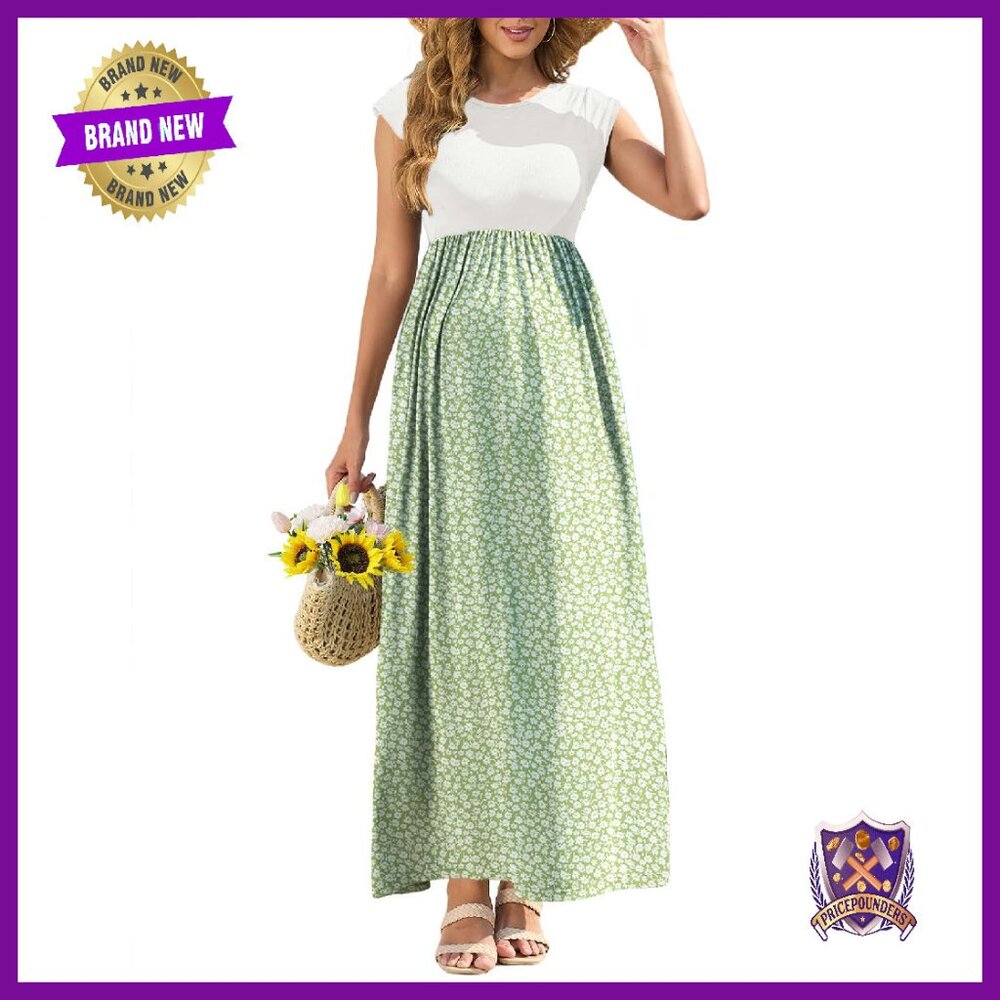 Girls Floral Print Maxi Dress With Pockets Cap Sleeve Ribbed